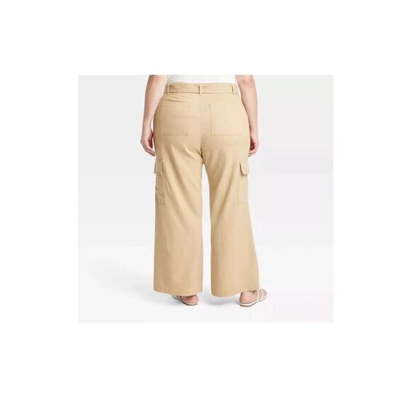 Ava & Viv High-Rise Wide Leg Cargo Pants Tan Women's Plus Size 24 - Picture 2 of 2